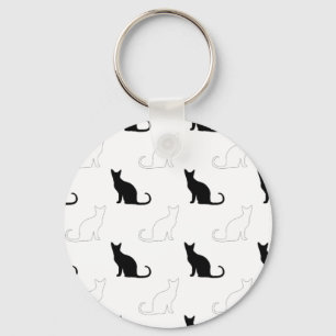 Silhouettes Of Black and White Cats Keychain