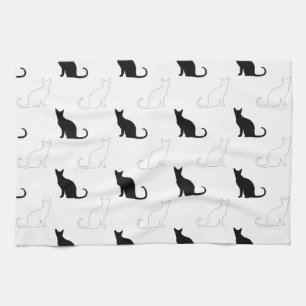 Silhouettes Of Black and White Cats Kitchen Towel