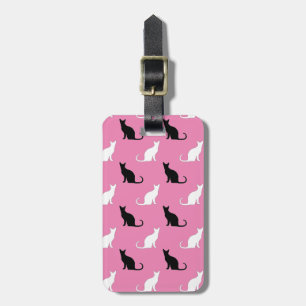 Silhouettes Of Black and White Cats On Pink Luggage Tag