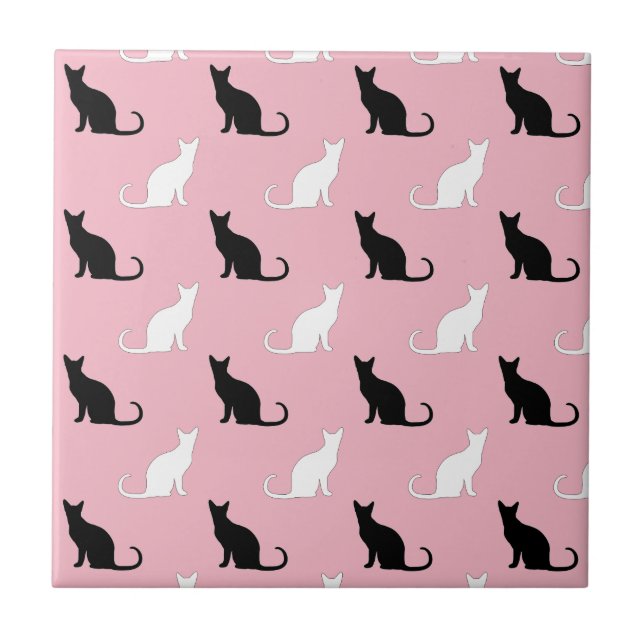 Silhouettes Of Black and White Cats On Pink Tile (Front)