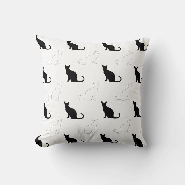 Silhouettes Of Black and White Cats Throw Pillow (Front)