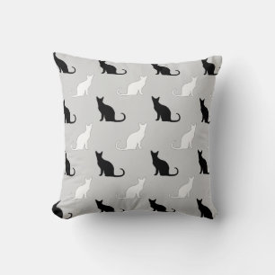 Silhouettes Of Black and White Cats Throw Pillow