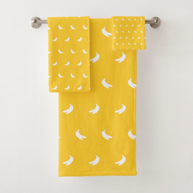 Silhouettes of Small White Bananas on Yellow Bath Towel Set (Insitu)