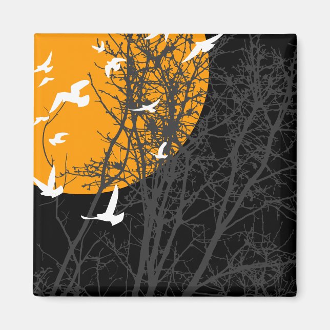silhouscreen birds : orange moon magnet (Front)