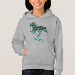 Silhoutte à cheval turquoise galopant