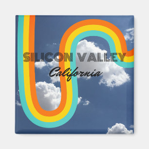 Silicon Valley California Retro Rainbow and Clouds Magnet