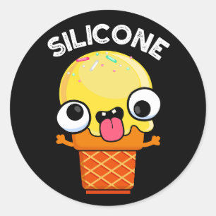 Silicone Funny Ice Cream Cone Pun Dark BG Classic Round Sticker