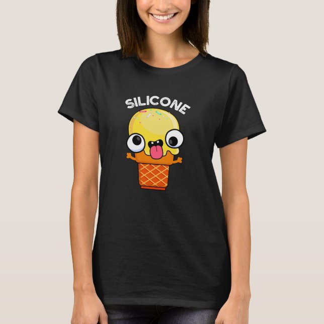 Silicone Funny Ice Cream Cone Pun Dark BG T-Shirt (Front)