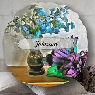 Silk and Corn Husk Flowers 2190 Round Pillow