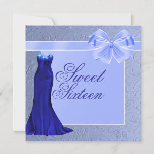 Silk Blue Dress & Bow Birthday Invitation