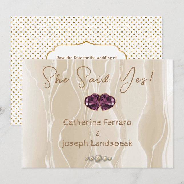 Silk & Cream Glitter White Pearls Save the Date (Front/Back)