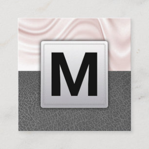 Silk Drapery   Grey Leather Square Business Card
