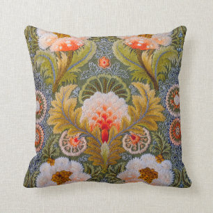 Silk Green Embroidery Art Throw Pillow