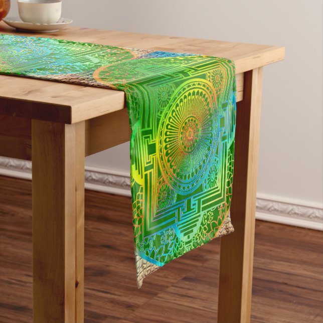  Silk‑Inspired Green Abstract  Short Table Runner (In Situ)