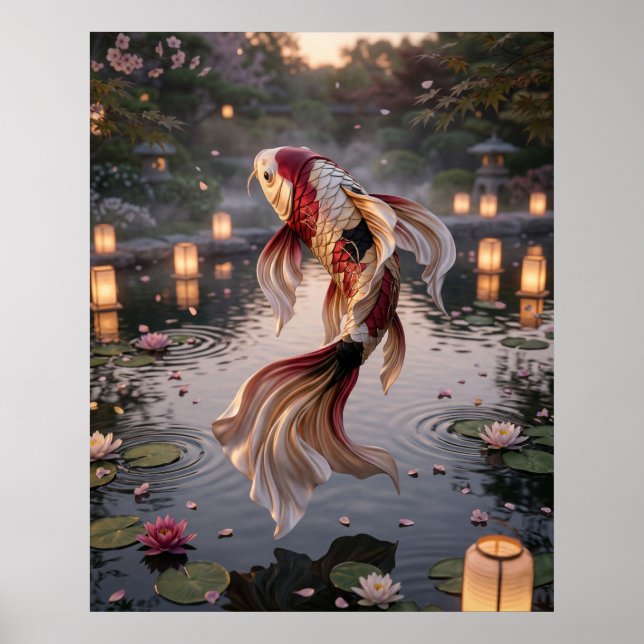 Silk Koi Lantern Pond Poster (Front)