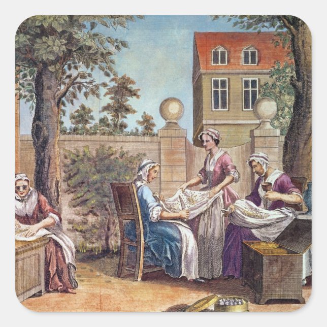 Silk-Making, engraved by J. Hinton Square Sticker (Front)