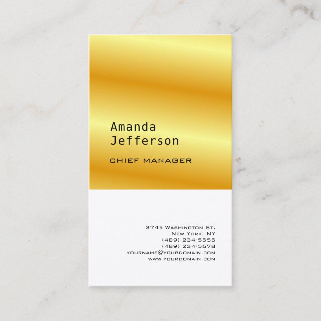 Silk Minimalist Professional Gold White Colour Business Card (Front)