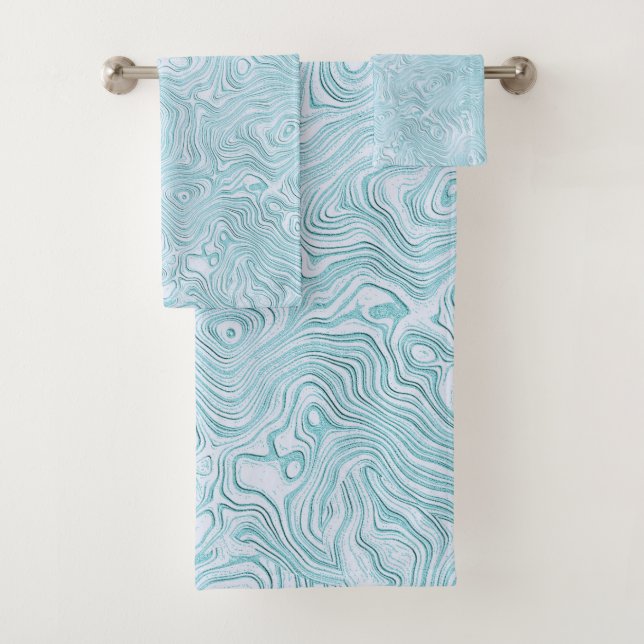 Silk Moire Pattern in Bright Aqua Bath Towel Set (Insitu)