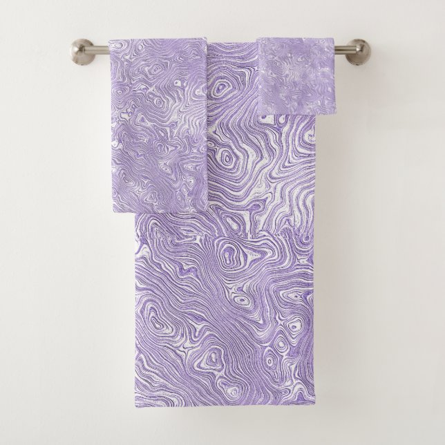 Silk Moire Small Pattern in Lilac Lavender Bath Towel Set (Insitu)