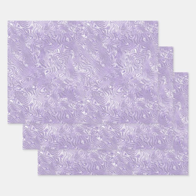 Silk Moire Small Pattern in Lilac Lavender Wrapping Paper Sheet (Set)