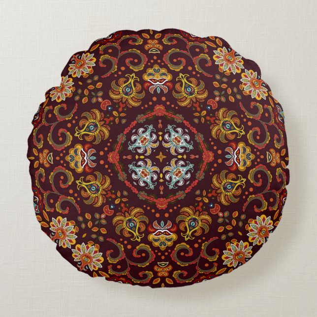 Silk neck scarf, eastern pattern round pillow (Front)