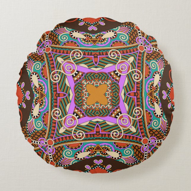silk neck scarf or kerchief square pattern design  round pillow (Front)