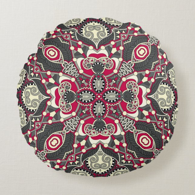 silk neck scarf or kerchief square pattern design  round pillow (Front)