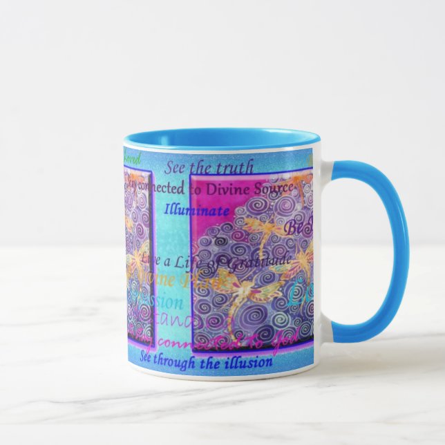 Silk Painted Dragonfly Affirmation Mug (Right)