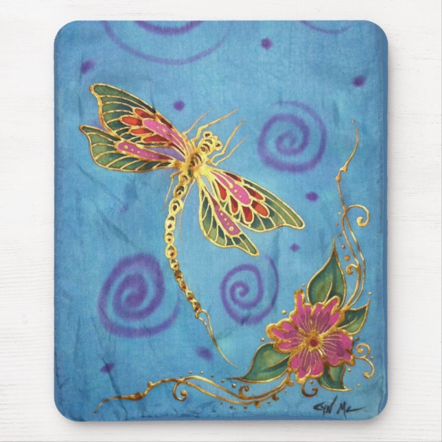 Silk Painted Dragonfly Mousepad (Front)