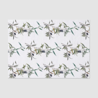 Silk paper with watercolor of olive branch