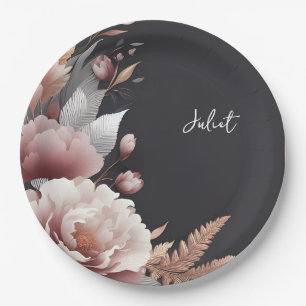 Silk Pink Boho Peony Dusty Rose Bridal Shower Paper Plate