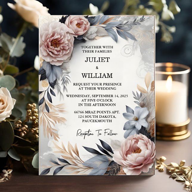 Silk Pink Boho Peony Garden Dusty Rose Wedding Invitation (Creator Uploaded)