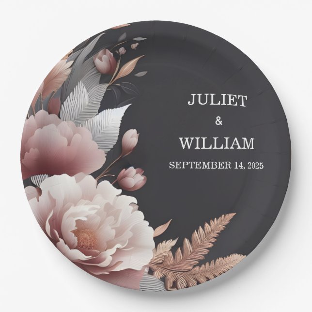 Silk Pink Boho Peony Garden Dusty Rose Wedding Paper Plate (Front)