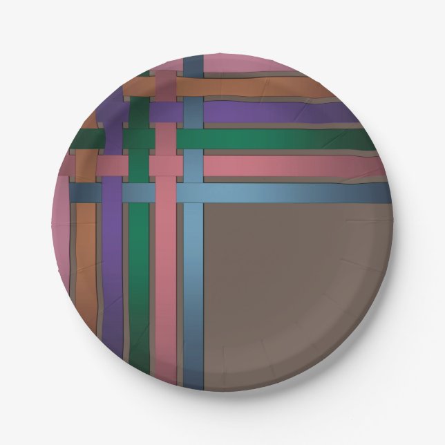 Silk ribbons lines black background pattern bright paper plate (Front)