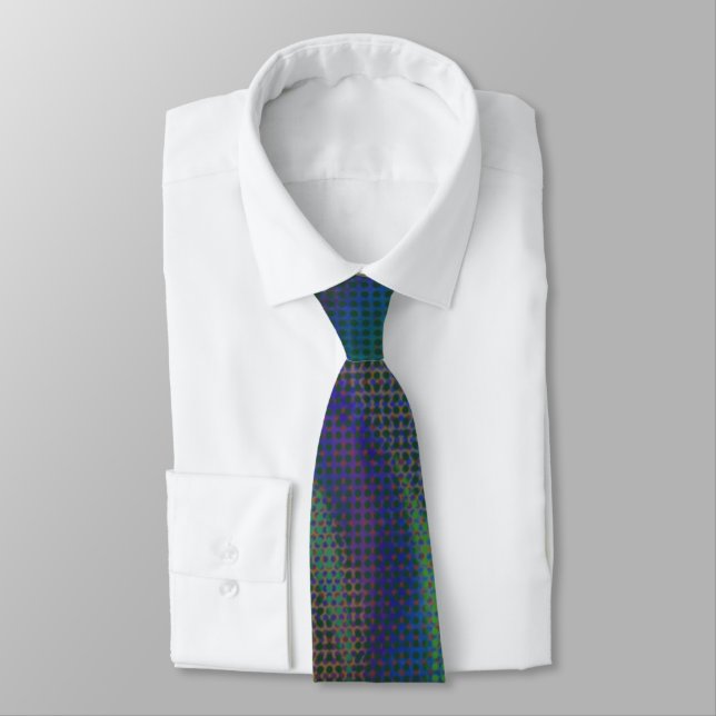 Silk Screened Peacock Abstract Neck Tie  (Tied)