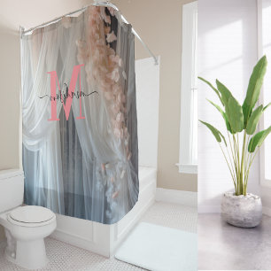 Silk White Pink Monogram Modern Script Wedding