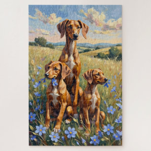 Silken Windhound Cornflower Meadow Art Jigsaw Puzzle