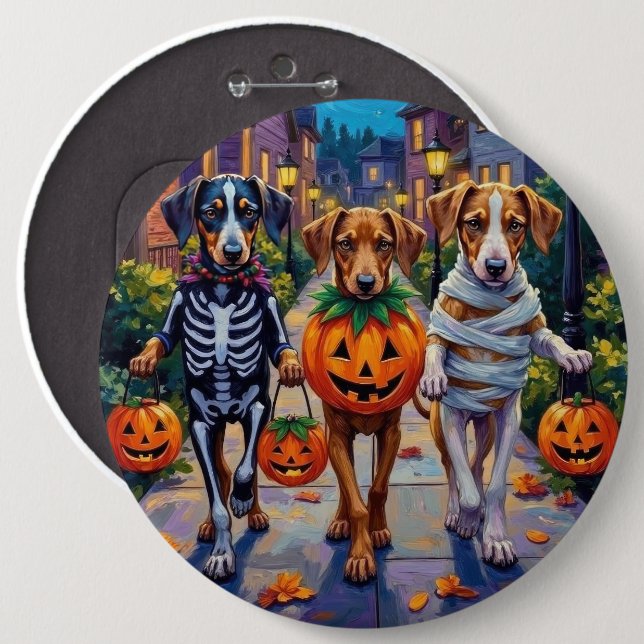 Silken Windhound Dogs in Halloween Costumes 6 Inch Round Button (Front & Back)