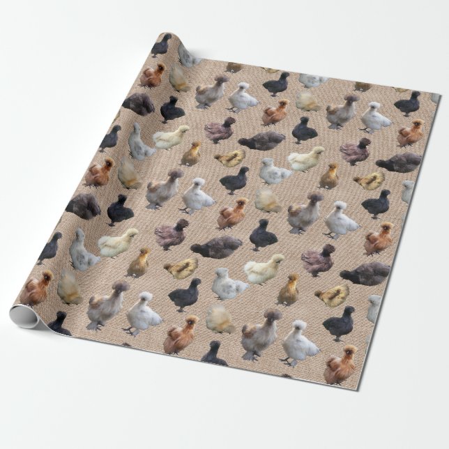 Silkie Bantam Burlap Chickens Wrapping Paper (Unrolled)