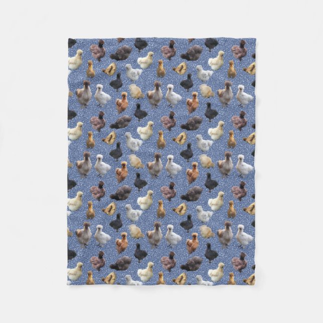 Silkie Bantam Chickens Faux Glitter Blue Fleece Blanket (Front)