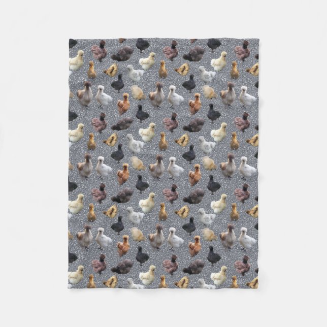 Silkie Bantam Chickens Faux Glitter Silver Fleece Blanket (Front)