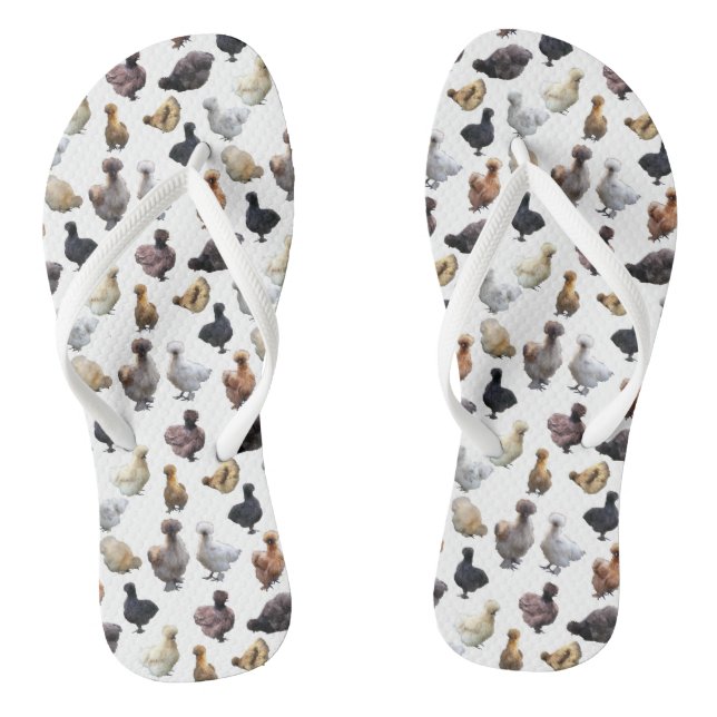 Silkie Bantam Chickens Flip Flops (Footbed)