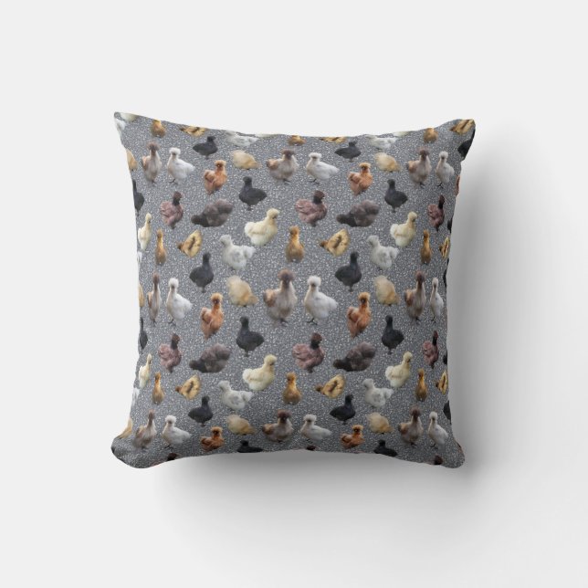Silkie Bantam Chickens on Glitter Background Throw Pillow (Front)