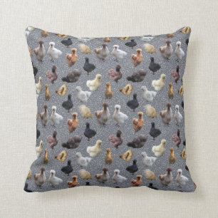 Silkie Bantam Chickens on Glitter Background Throw Pillow