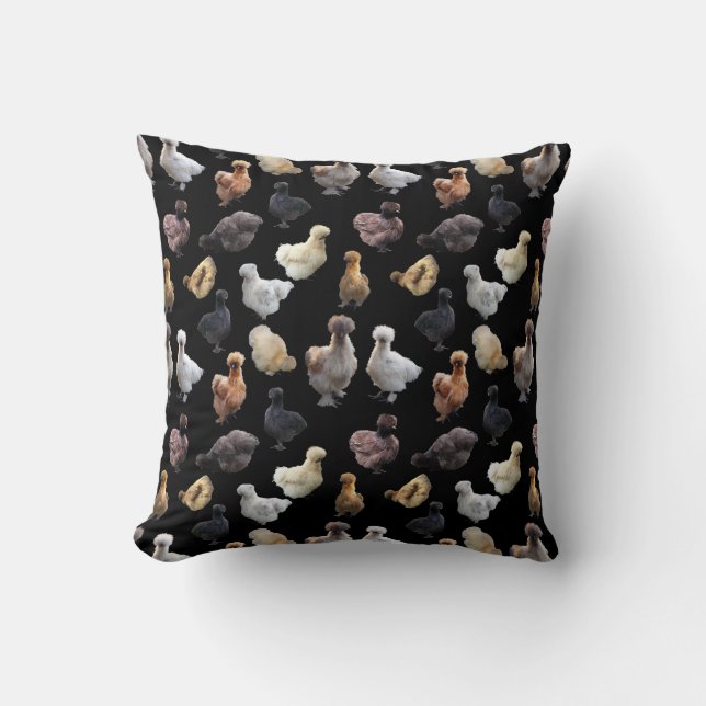 Silkie Bantam Chickens Throw Pillow (Front)