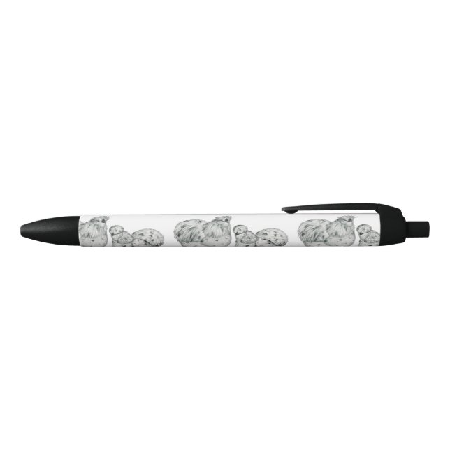 Silkie Bantam Splash Chickens Black Ink Pen (Top)