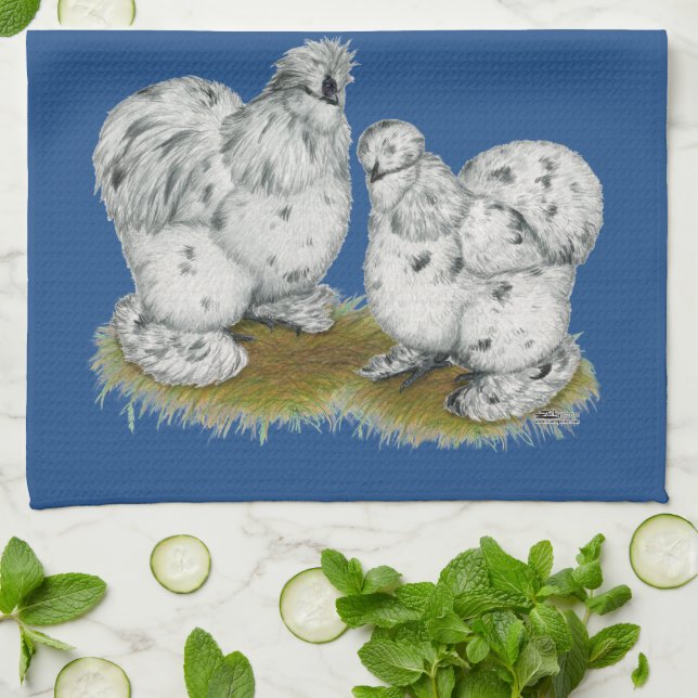 Silkie Bantam Splash Chickens Kitchen Towel (Folded)
