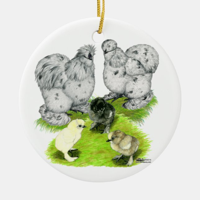 Silkie Bantam Splash Family Ceramic Ornament (Front)