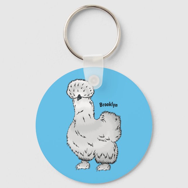 Silkie chicken cartoon illustration keychain (Front)