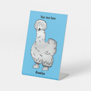 Silkie chicken cartoon illustration pedestal sign